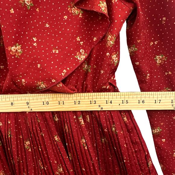 Bye Bye Y2k Mini Dress M Puff Sleeve Pleated Ditsy Floral Red Boho Fairy Cottage - Picture 15 of 16